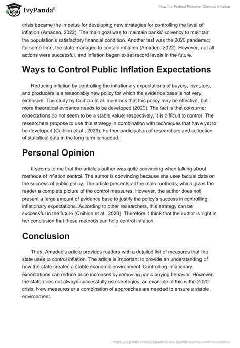 How The Federal Reserve Controls Inflation 647 Words Essay Example