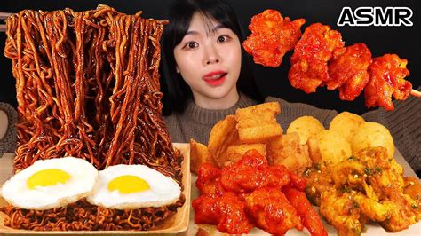 ASMR MUKBANG 직접 만든 짜짜로니 멘보샤 치킨 먹방 파김치도 BLACK BEAN NOODLES AND FRIED