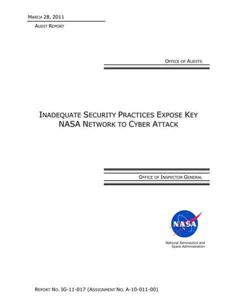 Inadequate Security Practices Expose Key Nasa Network To Cyber Attack Pdf