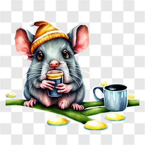 Download Holiday Season Rat Drinking Coffee On Oak Tree Png Online