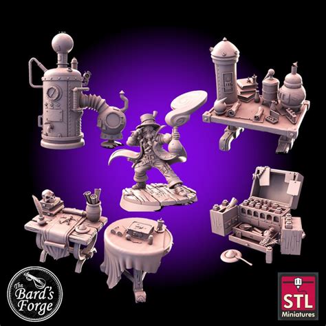 8pc Set Alchemist Mad Scientist Laboratory Props Miniature 3d Resin