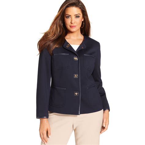 Plus Size Jones New York Jones New York Signature Plus Size Patchpocket Jacket In Blue Swiss