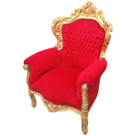 Grand Fauteuil De Style Baroque Tissu Velours Rouge Et Bois Dor