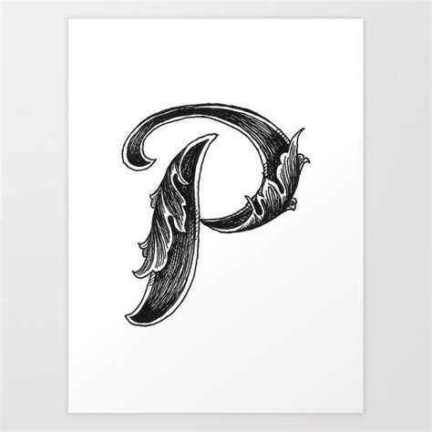 A Black And White Drawing Of The Letter P With Swirls On It Art Print