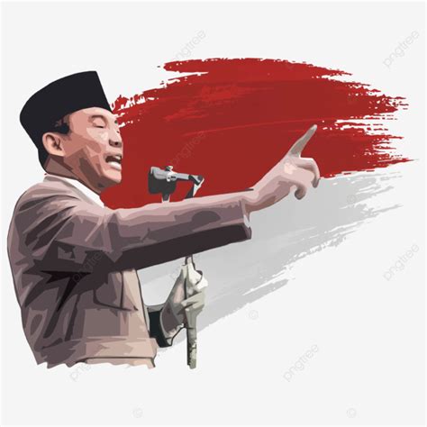 Gambar Sukarno Presiden Pertama Indonesia Dengan Bendera Sapuan Berus