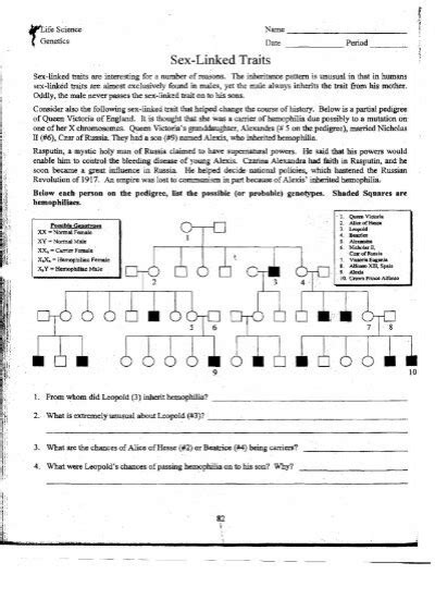 Sex Linked Traits Worksheetpdf