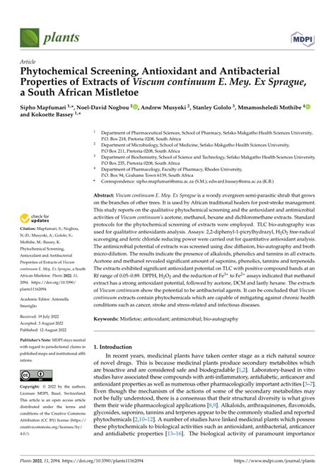 PDF Phytochemical Screening Antioxidant And Antibacterial Properties