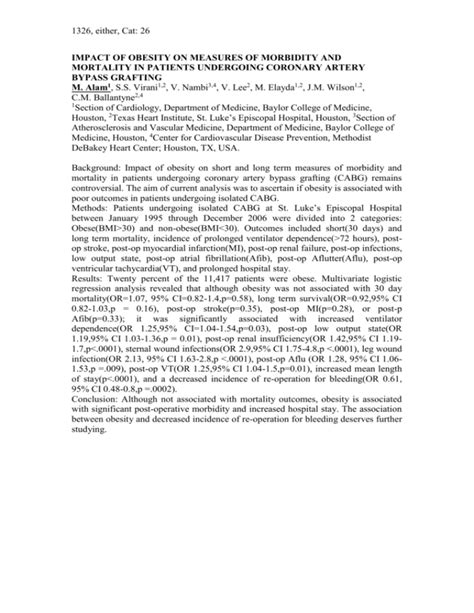 impact of obesity on measures of morbidity and