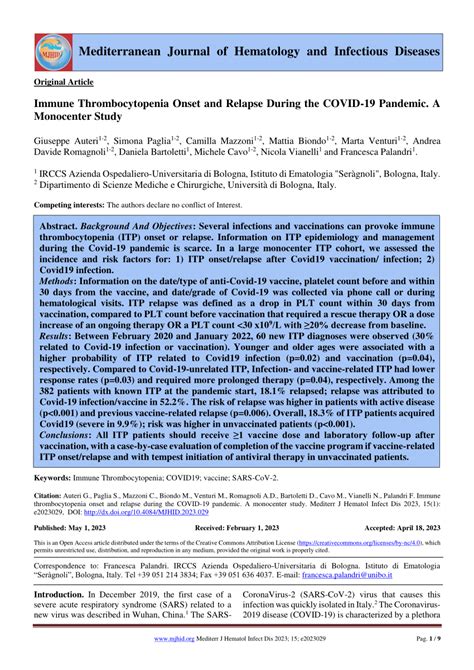 (PDF) IMMUNE THROMBOCYTOPENIA ONSET AND RELAPSE DURING THE COVID19 ...