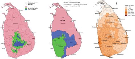 Elevation variation Sri Lanka (Left), Climate zones of Sri Lanka ...