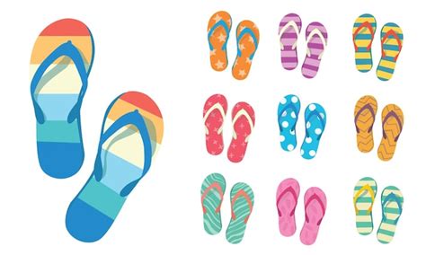 Premium Vector Flip Flops Flat Vector Set Colorful Flip Flops