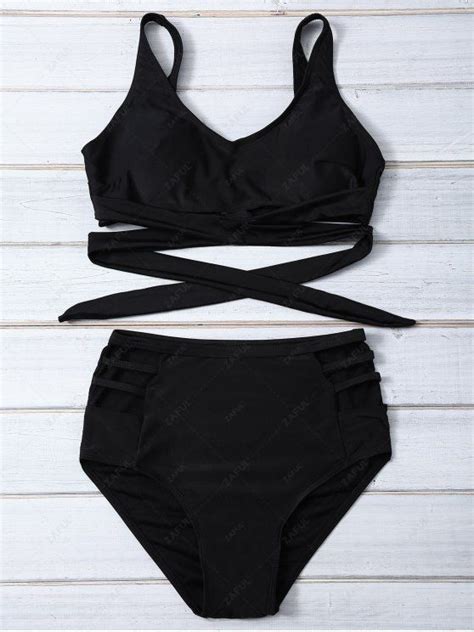 16 OFF 2021 Bandage High Waist Bikini Set In BLACK ZAFUL