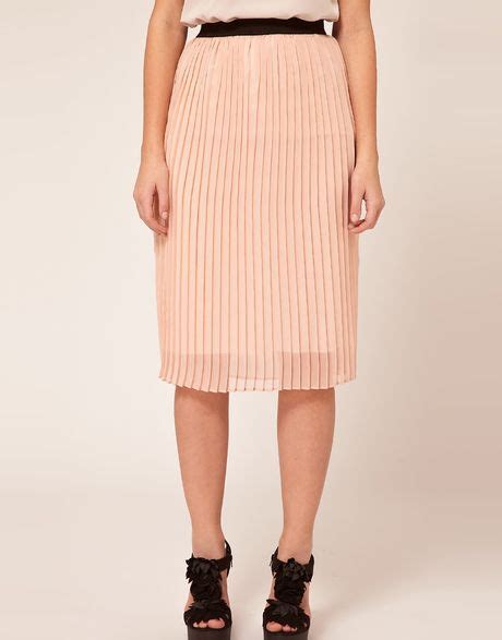 Asos Pleated Skirt In Pink Peach Lyst