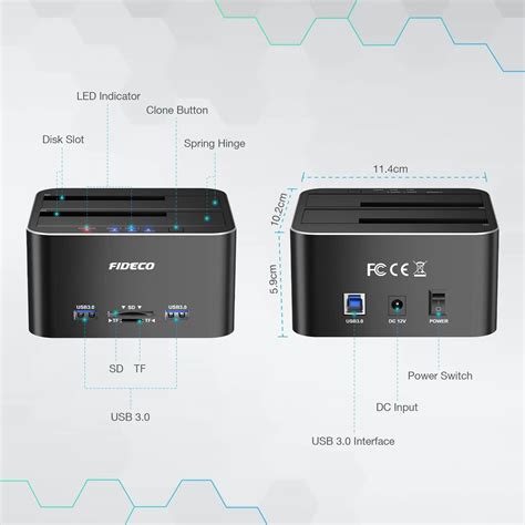 Fideco Usb 3 0 Sata Hard Drive Docking Station Dual Bay 2 5 And 3 5 Inch Hdd Ssd Support With