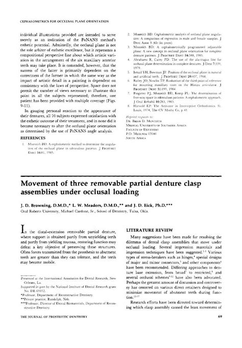 Pdf Movement Of Three Removable Partial Denture Clasp Assemblies