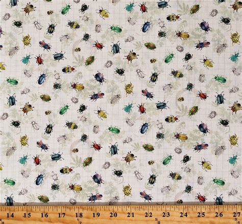 Cotton Beetles And Bugs Insects Nature Beige Cotton Fabric Print By The