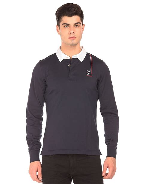 Buy Gant Men Contrast Collar Long Sleeve Polo Shirt