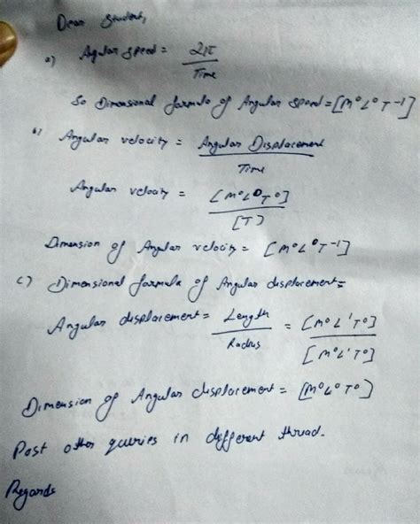 derive dimensional formula of (1) angular speed (2) angular ...