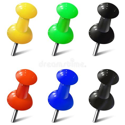 Set Of Realistic Push Pins In Different Colors Thumbtacks Stock Vector