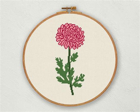 Chrysanthemum Cross Stitch Pattern November Birth Flower Etsy