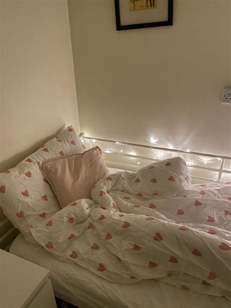 Ikea Heart Shaped Bedding For A Single Bed With Fairy Lights On The