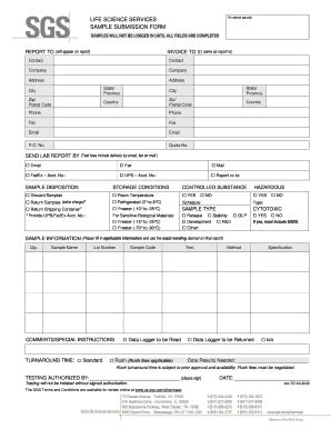 Fillable Online Life Science Services Sample Submission Form Samples