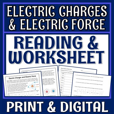 Electric Charges And Electric Force Reading And Worksheet Flying