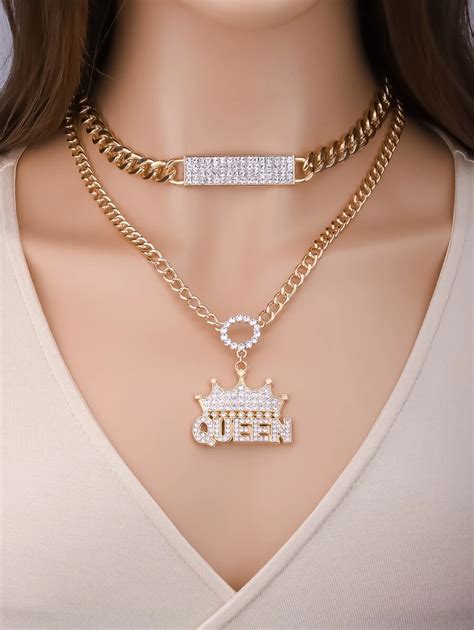 Pcs Rhinestone Decor Chain Necklace Shein Usa