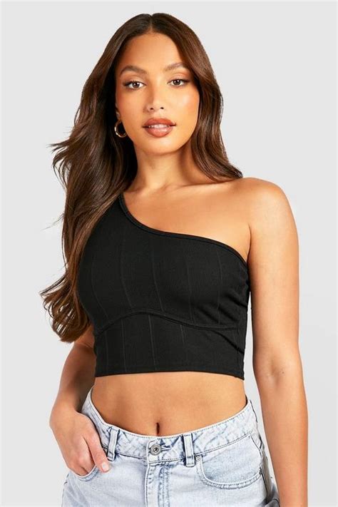 Black Tall One Sleeve Bandage Rib Corset Top Boohoo Uk