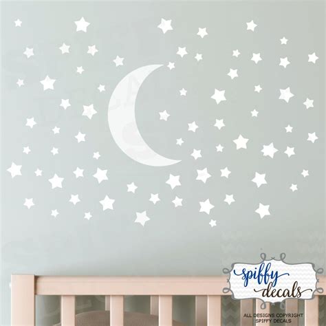 Moon And Stars Wall Art Decal Set Of 80 Stars Wall Decal Etsy