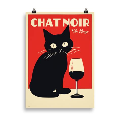 Poster Vintage Art Deco Chat Noir Vin Rouge Affiche Poster Et