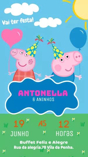 Convite aniversário Pepa peppa pig Edite grátis nosso editor online