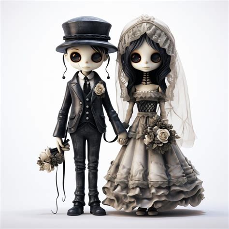 Premium Ai Image There Are Two Dolls Dressed Up In Wedding Attire And Hats Generative Ai