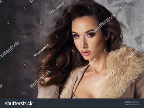 Sexy Brunette Woman Posing Lingerie Coat Stock Photo Shutterstock