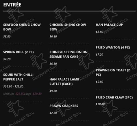 Menu at Han Palace restaurant, East Perth