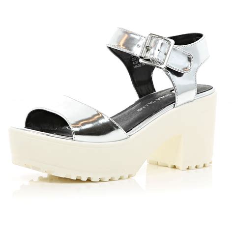 River Island Silver Metallic Cleated Sole Platform Sandals In Silver Lyst