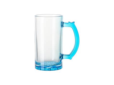 Sublimation Blanks 16oz Clear Beer Mug Light Blue Bottom And Handle Bestsub Sublimation