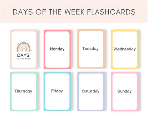 Days Of The Week Flashcards Flash Cards Printable Days Of Etsy Australia