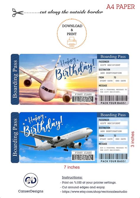 Birthday Airplane Ticket Printable Surprise Trip Ticket Etsy