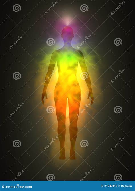 Woman Silhouette With Aura Chakras Energy Stock Photography