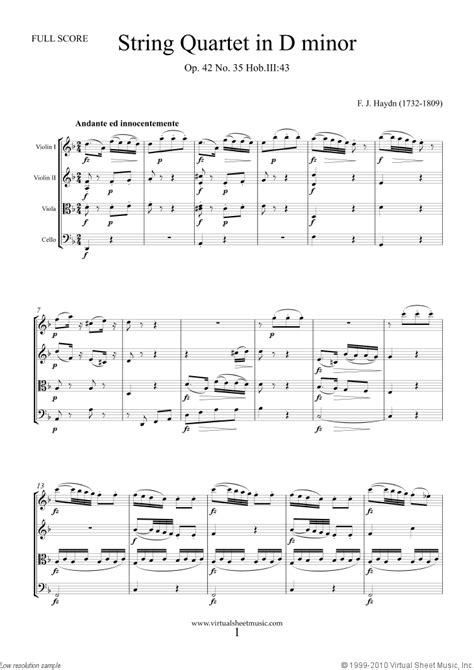 Haydn String Quartet In D Minor Op 42 No 35 Sheet Music PDF