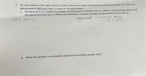 Solved 2. For each planet in the solar system, its year is | Chegg.com