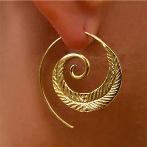 Ornate Swirl Hoop Gypsy Indian Tribal Ethnic Earrings Boho Earrings For