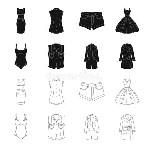 Women S Clothing Black Outline Icons In Set Collection For Design