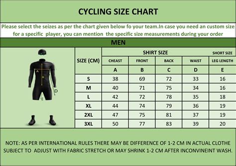 Size Chart – OWN TEAMWEAR