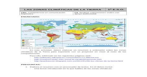 Las Zonas ClimÁticas De La Tierra 1o Eso · Una Breve Introducción En La Que Hables De Las