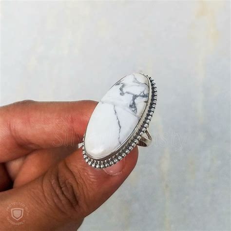 Howlite Ring Solid Sterling Silver Ring Silver Howlite Etsy