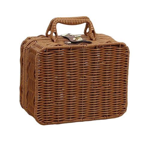 Vintage Rattan Case Wicker Suitcase Woven Wicker Storage Basket For