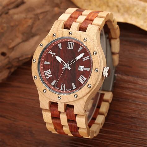 2017 Top Brand Men's Wood Watch Natural Wooden Wrist Watch Quartz Watch Hour Clock relogio ...