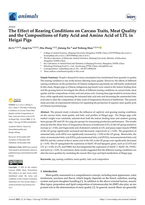 Pdf The Effect Of Rearing Conditions On Carcass Traits Meat Quality And The Compositions Of